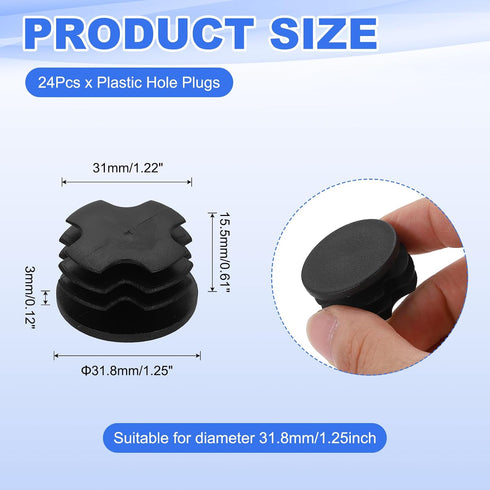24Pcs 1-1/4"(31.8mm) uxcell Plastic Hole Plug, Round Tubing Inserts, Furniture End Cap Protection Glide for Chair Sofa