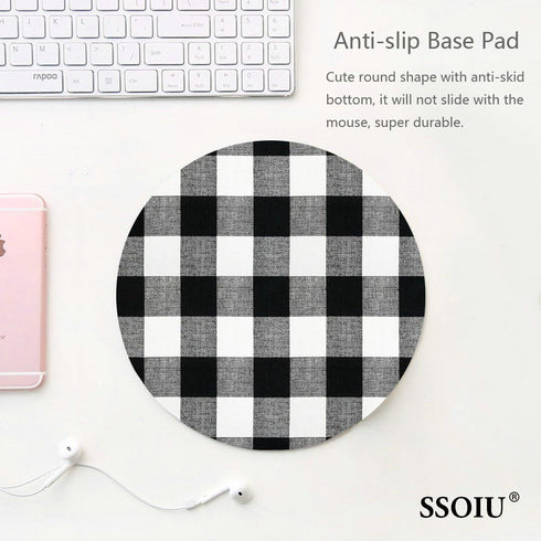Black and Black Buffalo Plaids Round Mouse Pad, 7.87"X7.87" (20CM).