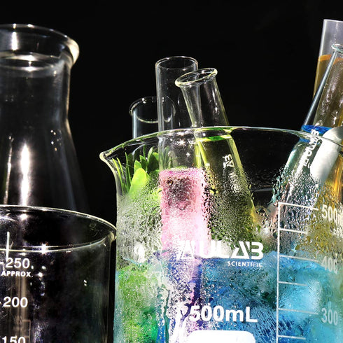 ULAB Scientific Glass Beaker Set, 5 Sizes, 50ml to 1000ml, 3.3 Boro Griffin Low Form with Printed Graduation