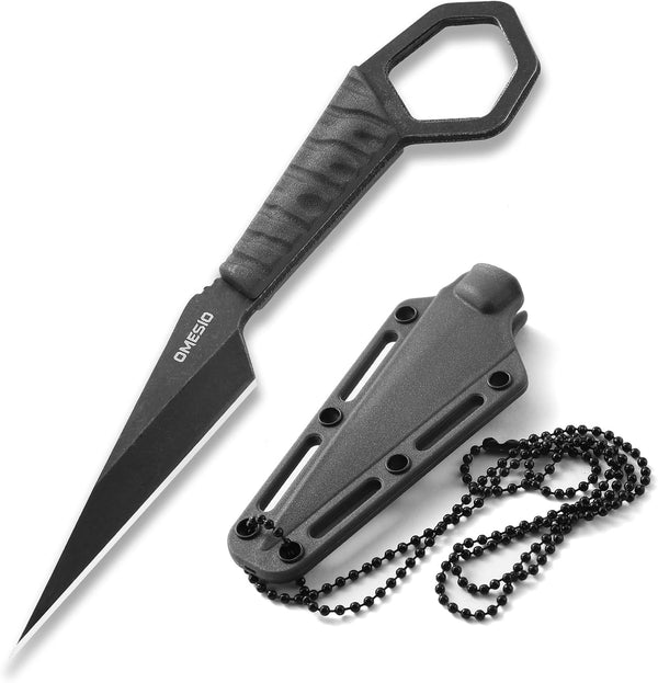 Omesio Fixed Blade Knife with Sheath, 6.38 Full Tang Neck Knife for Men, Compact EDC Tactical Knife for Camping Outdoor