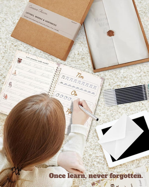 8-12 9.8"x7" UNCLE EJ Grooved Cursive Handwriting Workbook Kit - Reusable Cursive Workbook for Kids and Adults, Magic