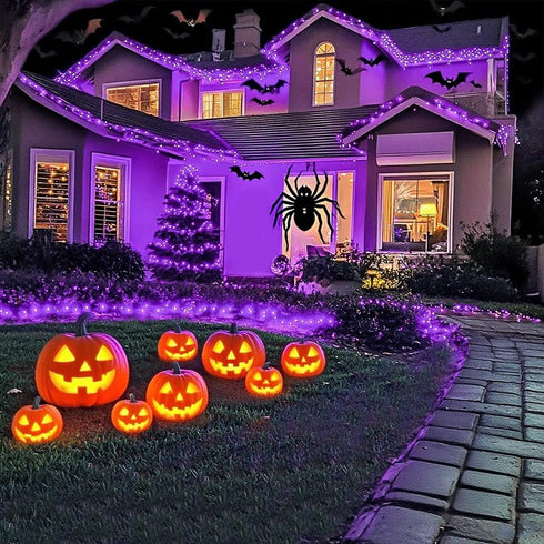 Taoushuleng 66FT 200LED 8 String Lights, Purple Halloween Lighting with Modes, Indoor Outdoor Decorative Fairy Light