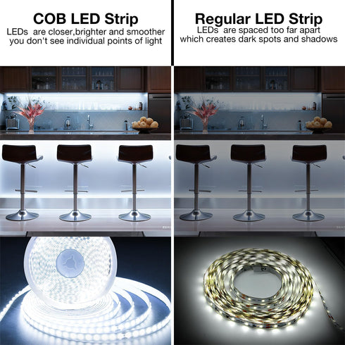16.4FT Dimmable 6500K 24V, 140 DAYBETTER COB led Strip Light, High Brightness led Lights, Bright Daylight White, LEDs