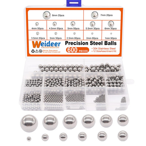 weideer 600pcs 12 Size Stainless Steel Precision Steel Balls 1-8mm Metric Bicycle