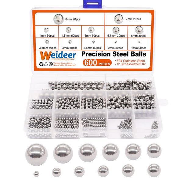 weideer 600pcs 12 Size Stainless Steel Precision Steel Balls 1-8mm Metric Bicycle