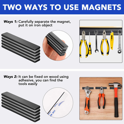 MIKEDE Neodymium Magnets, 5 Pack Black Super Strong Waterproof Heavy Duty Magnets with Adhesive Backing - 60x10x3 mm