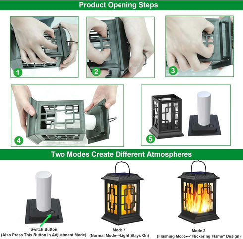 2 Pack Solar Lanterns Outdoor Waterproof, Hanging Solar Lights for Outside Black Hanging Solar Powered Lantern