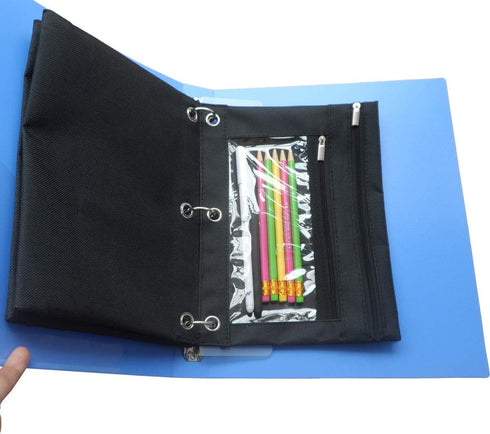 Enyuwlcm 3 Ring Binder Pencil Pouch - Durable Zipper Pencil Case with Clear Window, 2 Pocket Black Canvas, 4 Pack
