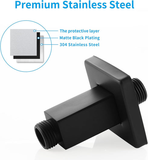 Straight Shower Arm with Flange Ceiling Mount for Fixed Shower Head, 3 Inch Rainfall Extension, Matte Black