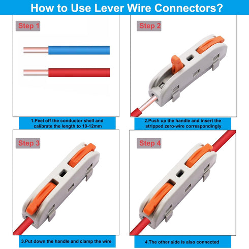 60PCS AWG28-12, 1 1 Tnisesm Lever Wire Connectors Quick Connect Electrical Splicing Kit for Compact Inline Terminals