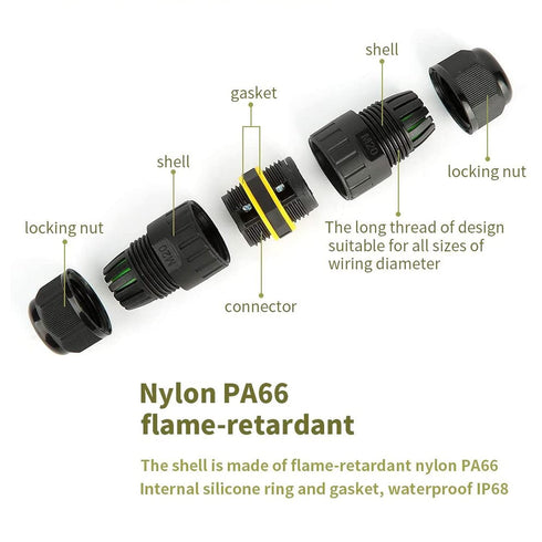 3 Pole Wire Connector Waterproof, IP68 External Electrical Junction Box, M20 for 5-12mm Wire Range (AC 450V, 24A), 2