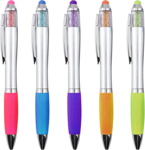 Stylus Pens 2-in-1 Ballpoint Pen - 1.0mm Medium Point Pens with Crystals for Women, Black Ink with Comfort Grip, 5-Count