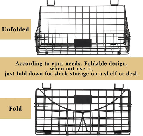 4 Pcs Slatwall Baskets with Hooks, Black Wire Hanging Basket Storage for Pantry Kitchen Garage