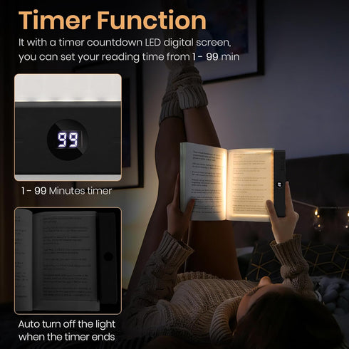 3 Dimmable Flat Book Light, Rechargeable Clear LED Smart Reading Light with Colors & Timer, Full Page Panel Plate Lamp
