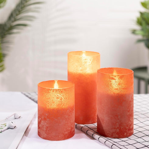 Flameless Candles with Remote, Orange Candles Battery Operated with Timer, LED Candle for Mantel Bedroom Coffee Table