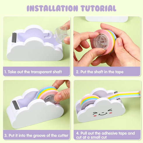 STOBOK Creative Cloud Desktop Tape Dispenser with Rainbow Tape, Washi Tape Holder Cutter for Kids School Office Supplies