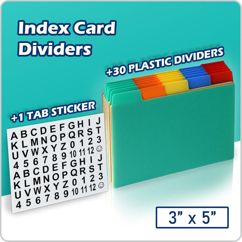 Olivo Plastic Index Card Dividers 3x5 Poly Index Card Guides Set with 1/5 Cut Tabs for A-Z Alphabet, Assorted Colors, 30 Pack by Olivo