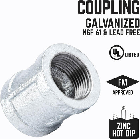 PIPE DÉCOR 3/4 in. Galvanized Malleable Iron Coupling, 8 Pack for DIY Furniture & Plumbing
