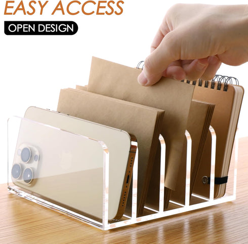SANRUI Acrylic Desk Organizer - 5 Compartments Mail Organizer, Clear Office Organization, Multifunction Sorter