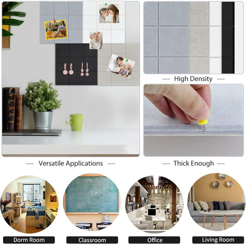BXI Felt Bulletin Board 12 X 12 X 3/8 Inches, 6 Pack Self-Adhesive Thick Sturdy Pin Board for Home Office Decoration