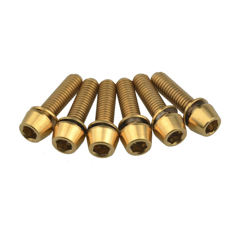 Titanium Ti Allen Hex M5x16 18mm Tapered Head Bolt with Washer, Pack of 6 (Gold)