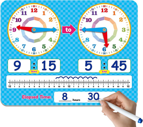 Learning Clock for Kids, Toddler Teaching Clock, Dry Erase Board for Preschool, Kindergarten, Educational Activities