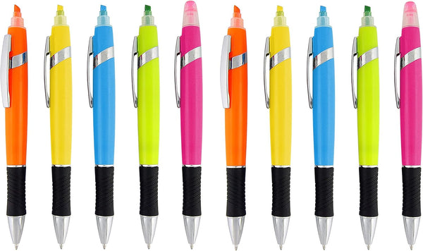 SyPen Highlighter with Ballpoint Pen Combo, 10 Pack in Bright Colors
