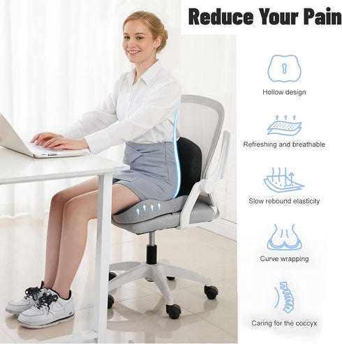 Herdusa Tailbone Memory Foam Seat Cushion for Truck Drivers Car Seat & Office Chairs Ergonomic Chair Cushion for Back