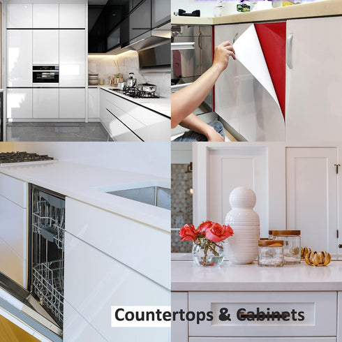 TANONE White Wallpaper, 17.7" X 118", Peel and Stick Countertop Glossy Self Adhesive Vinyl Film for Kitchen