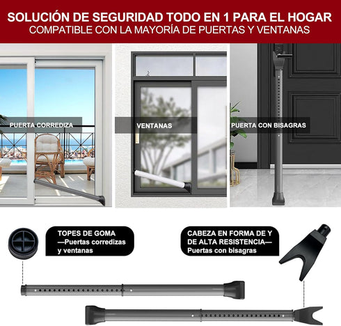 Jammer (1 Pack,Grey) AceMining Upgraded Door Security Bar & Sliding Patio Bar, Heavy Duty Stoppers Adjustable for Home