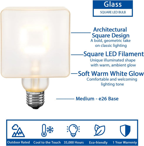 Bulb Bulb, E26 5W (50 2700K LED Cube Light, Unique Edison with Square Filament, Large Decorative Lamp, String