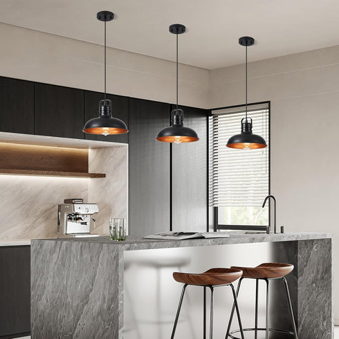 10.5 Inch 71'' 1 Pack Industrial Pendant Light, Farmhouse Small Black and Gold Chandelier, Vintage Hanging Light