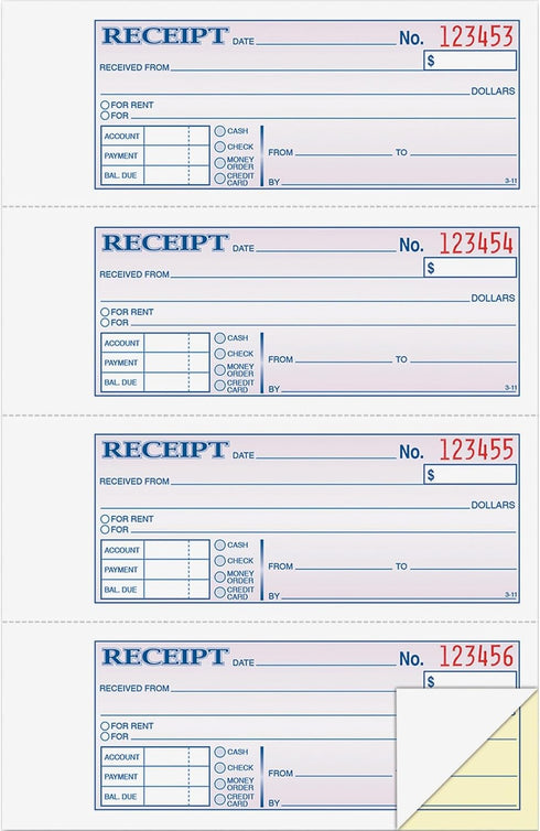 Adams Money and Rent Receipt Book, 2-Part, Carbonless, White/Canary, 7-5/8" x 10-7/8", Bound