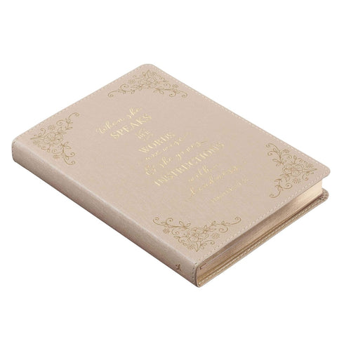 When She Speaks Proverbs 31 Woman Bible Verse Inspirational Notebook w/Ribbon Marker and Lined Pages, Ivory Faux