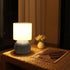 10.4 Inch Modern Small Table Lamp with Grey Metal Base and Linen Shade, Nightstand Light for Bedroom, Living Room