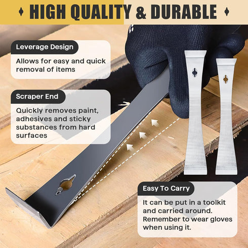 2-Piece Stainless Steel Mini Pry Bar Scraper Set, Ultra Sharp Trim Puller, Small Flat Pry Bar, Silver Prybar for Trim Removal Tool and baseboard removal tool, 9.25" and 6.7"