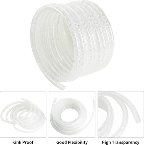 1’’ ID × 1-19/64" OD - 10 ft Clear Braided Hose, High Pressure Flexible PVC Tube for Water Air Oil Transfer, BPA Free