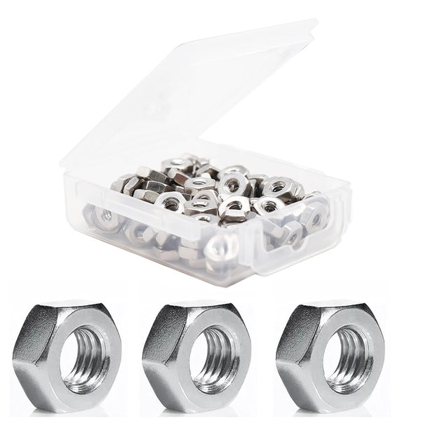 binifiMux 50pcs SAE 1/4"-20 304 Stainless Steel Hex Nuts, Lock Nuts, Plain Finish, 18-8/A2-70