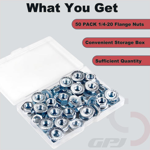 GPJYYDS 1/4-20 1/4" 304 50 Pack Serrated Flange Hex Nuts, Hexagon Flange Nuts, Stainless Steel, UNC Nuts Fasteners