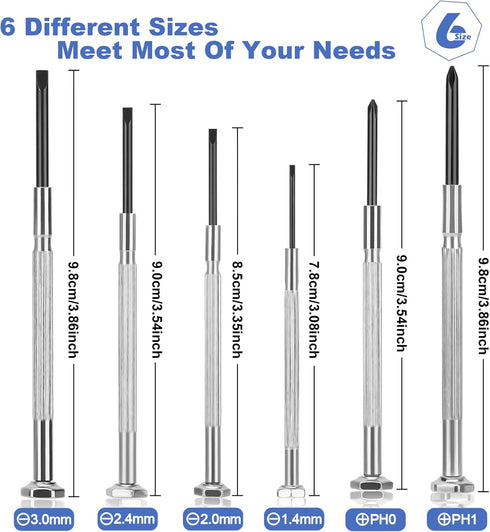 6PCS Tiny Screwdriver Set with Case, Soodeei Mini Screwdriver Set with 6 Different Size Flathead and Philips Screwdrivers, Premium Small Screwdriver Set for Watch, Toys, Computer, Jewelry, Repair. by SooDeei