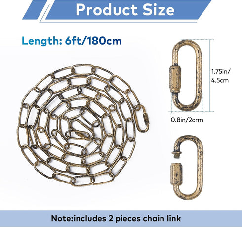 6 66 garini Feet Aged Gold Light Fixture Chain, Adjustable Metal Pendant Chandelier Chain Extension with Detachable