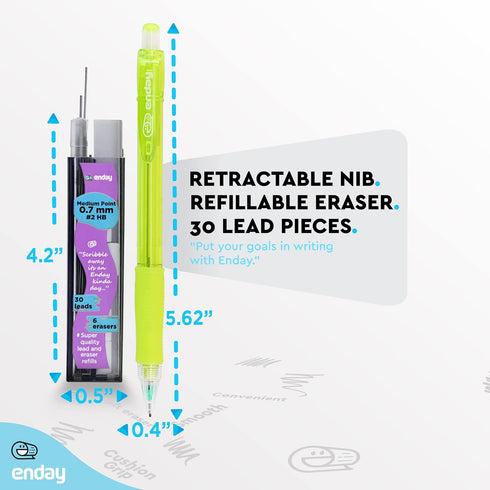 Enday Mechanical Pencils 0.7 mm #2 HB Lead Pencil with Dark Lead, Durable Eraser Refills, 4 Pencils for School, Home,