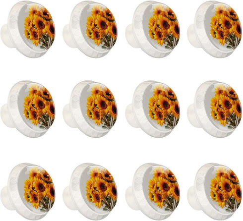 CDGIRUOWUNV 12PCS 35MM (2) Yellow Sunflower Bouquets Drawer Knobs Round Glass Pulls Cabinet Handles Furniture