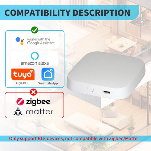 STALDRIX 2.4GHz 10m 128 Setup White Mesh Bluetooth WiFi Gateway - Only, Coverage Devices, Compatible with Tuya Alexa