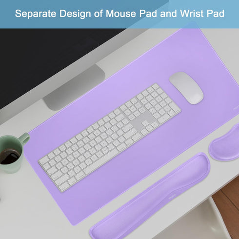 MOSISO Keyboard Mouse Pad Set,Large Gaming Mouse Pad&Wrist Rest Support for Mouse Pad&Keyboard, Ergonomic Non-Slip Mousepad Home/Office Pain Relief&Easy Typing Cushion with Raised Memory Foam, Purple