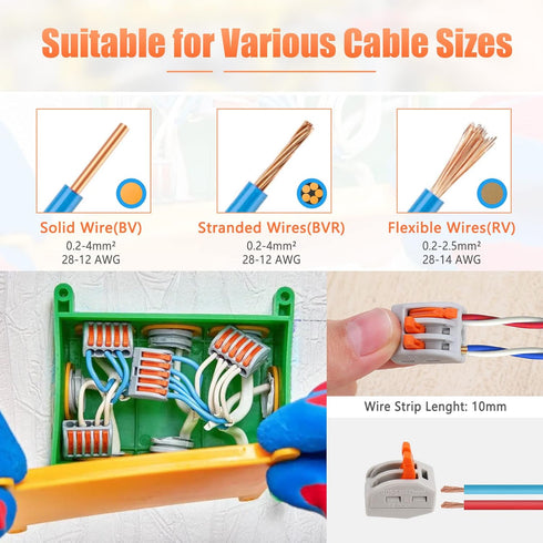 60Pcs Lever Nuts Wire Connectors, 2 3 5 Port Compact Splicing Electrical Wire Connector Assortment Kit for 28-12 AWG