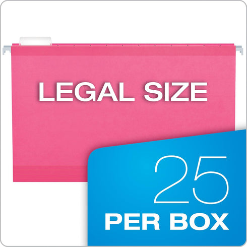 Pendaflex 04153 1/5 PIN Reinforced Hanging Folders, Legal Size, Pink, 25/BX