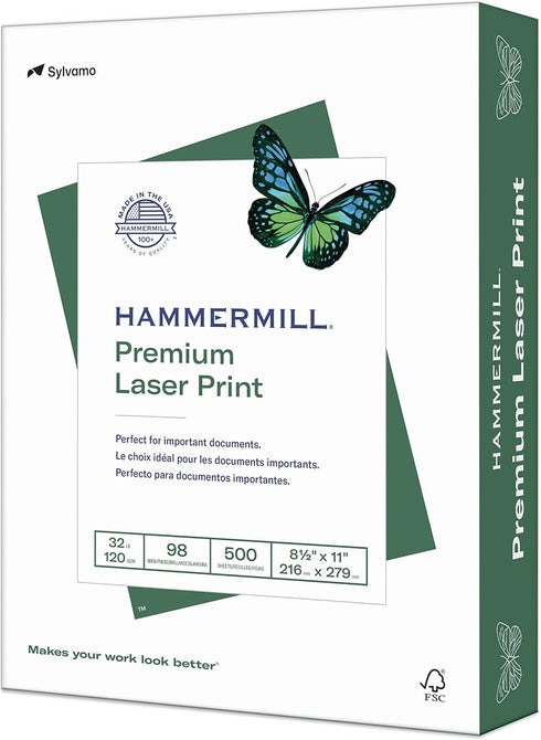 Hammermill Printer Paper, Premium Laser Print 32 lb, 8.5 x 11-98 Bright,