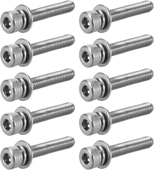 M4 x 25mm Stainless Steel Hex Socket Head Cap Screws Bolts, uxcell, 10pcs with Spring Washer and Plain Washers