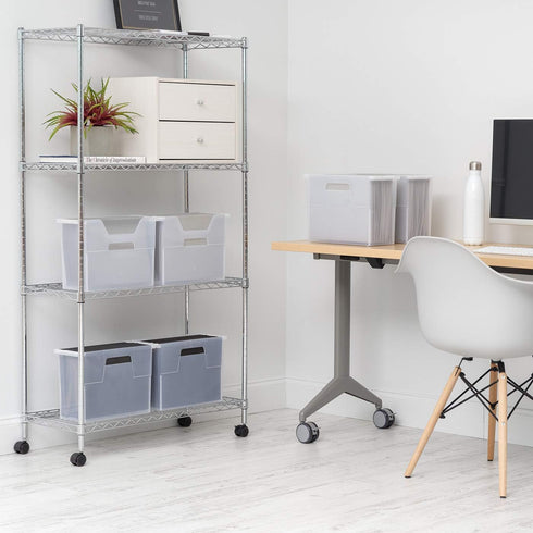 IRIS USA Medium Portable Desktop File Box, 6 Pack, with Side Handles, Hanging File Folders, Clear for Magazines and Mail